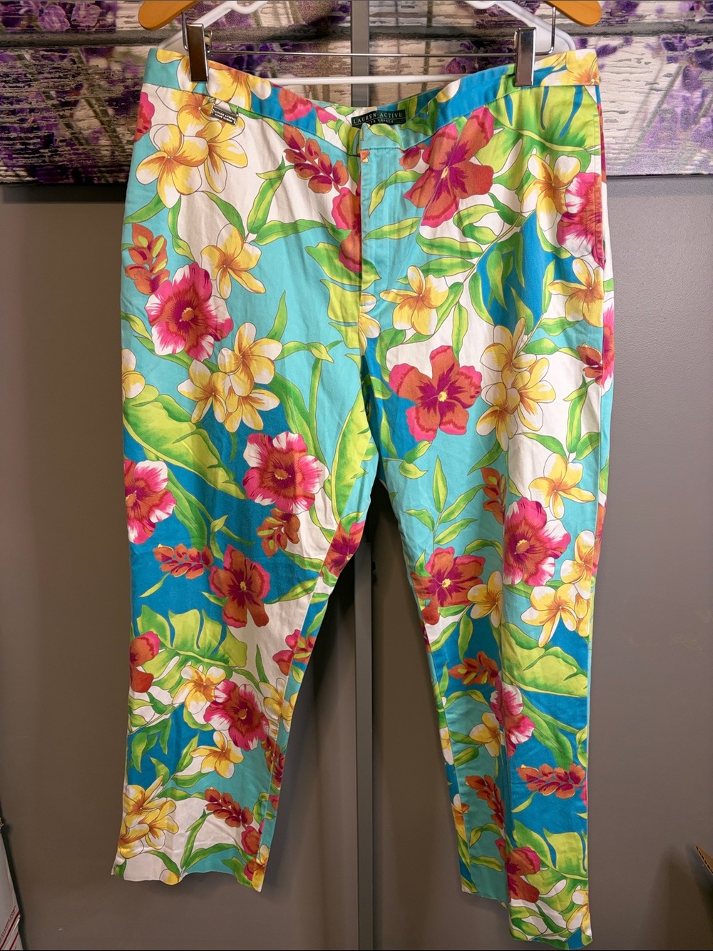 Lauren Ralph Lauren Active Turquoise Floral  Pants EUC Size 16
